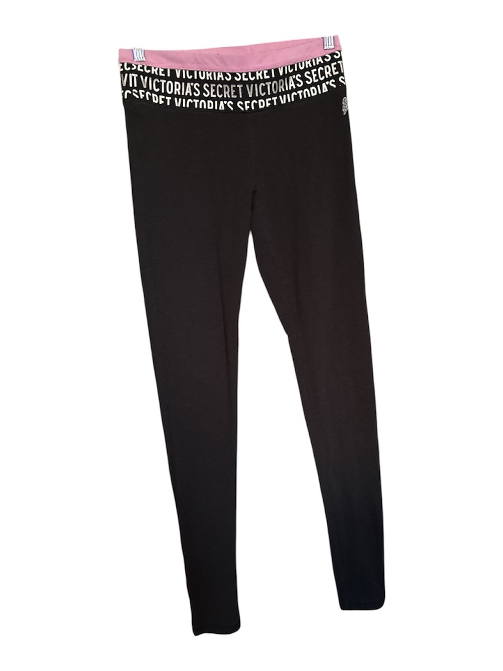 Victoria's Secret Black Leggings with Pink Fold-Over Waistband